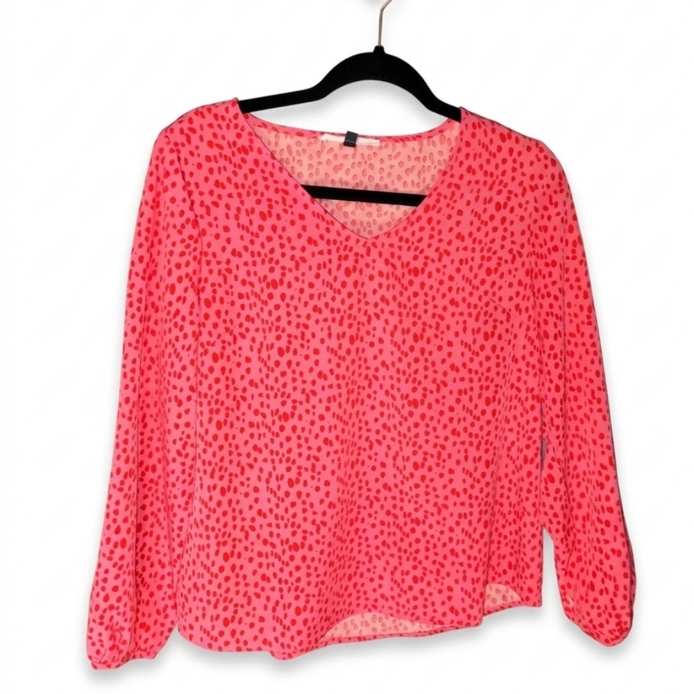 Michelle McDowell Abstract Animal Print Bubble Sleeve Blouse Pink Small.